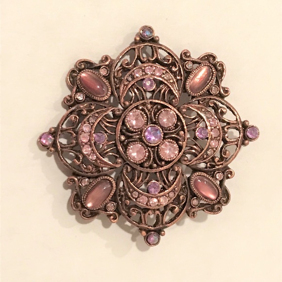Copper Brooch with Pink, Purple Stones - Picture 1 of 7